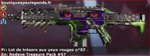 Skin Épique Lot de trésors aux yeux rouges n°57 en français ou Redeye Treasure Pack #57 en anglais pour l'arme Hemlok du jeu vidéo apex legends