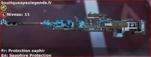 Skin Rare Protection saphir en français ou Sapphire Protection en anglais pour l'arme Kraber du jeu vidéo apex legends