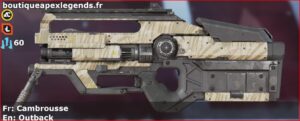 Skin Rare Cambrousse en français ou Outback en anglais pour l'arme L-STAR du jeu vidéo apex legends