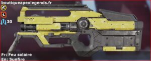 Skin Commun Feu solaire en français ou Sunfire en anglais pour l'arme L-STAR du jeu vidéo apex legends