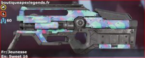 Skin Rare Jeunesse en français ou Sweet 16 en anglais pour l'arme L-STAR du jeu vidéo apex legends