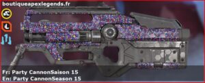 Skin Rare Party CannonSaison 15 en français ou Party CannonSeason 15 en anglais pour l'arme L-STAR du jeu vidéo apex legends