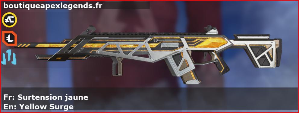 Skin Légendaire Surtension jaune en français ou Yellow Surge en anglais pour l'arme Longbow du jeu vidéo apex legends