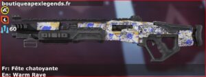 Skin Rare Fête chatoyante en français ou Warm Rave en anglais pour l'arme Mastiff du jeu vidéo apex legends