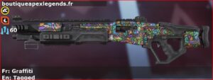 Skin Rare Graffiti en français ou Tagged en anglais pour l'arme Mastiff du jeu vidéo apex legends