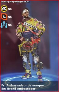 skin pour mirage: Ambassadeur de marque en français ou Brand Ambassador en anglais , du jeu apex legends