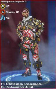 skin pour mirage: Artiste de la performance en français ou Performance Artist en anglais , du jeu apex legends