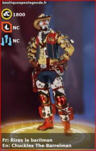 skin pour mirage: Rires le barilman en français ou Chuckles The Barrelman en anglais , du jeu apex legends