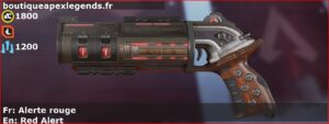 Skin Légendaire Alerte rouge en français ou Red Alert en anglais pour l'arme Mozambique du jeu vidéo apex legends