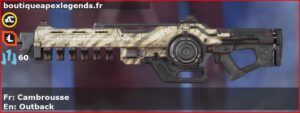 Skin Rare Cambrousse en français ou Outback en anglais pour l'arme Nemesis du jeu vidéo apex legends