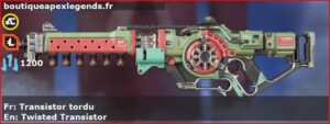 Skin Légendaire Transistor tordu en français ou Twisted Transistor en anglais pour l'arme Nemesis du jeu vidéo apex legends