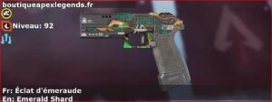 Skin Rare Éclat d'émeraude en français ou Emerald Shard en anglais pour l'arme P2020 du jeu vidéo apex legends