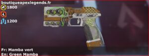 Skin Légendaire Mamba vert en français ou Green Mamba en anglais pour l'arme P2020 du jeu vidéo apex legends