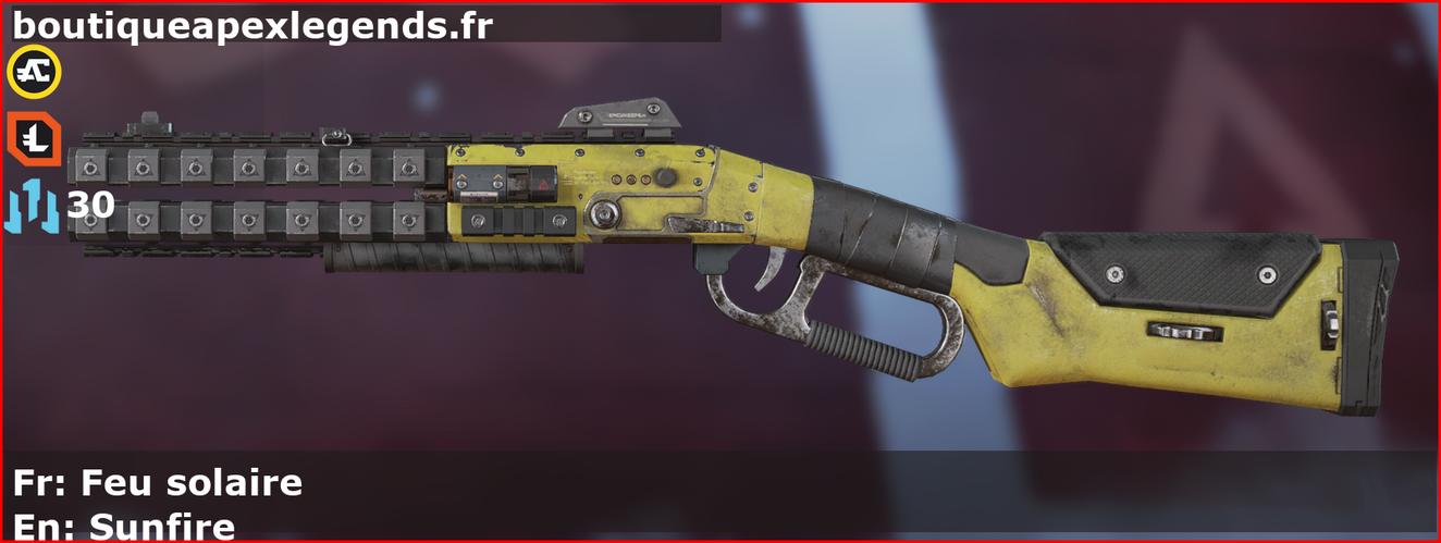 Skin Commun Feu solaire en français ou Sunfire en anglais pour l'arme Peacekeeper du jeu vidéo apex legends