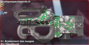 Skin Rare Éclatement des nuages en français ou Cloudburst en anglais pour l'arme Prowler du jeu vidéo apex legends