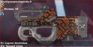 Skin Rare Lignes dentelées en français ou Jagged Lines en anglais pour l'arme Prowler du jeu vidéo apex legends