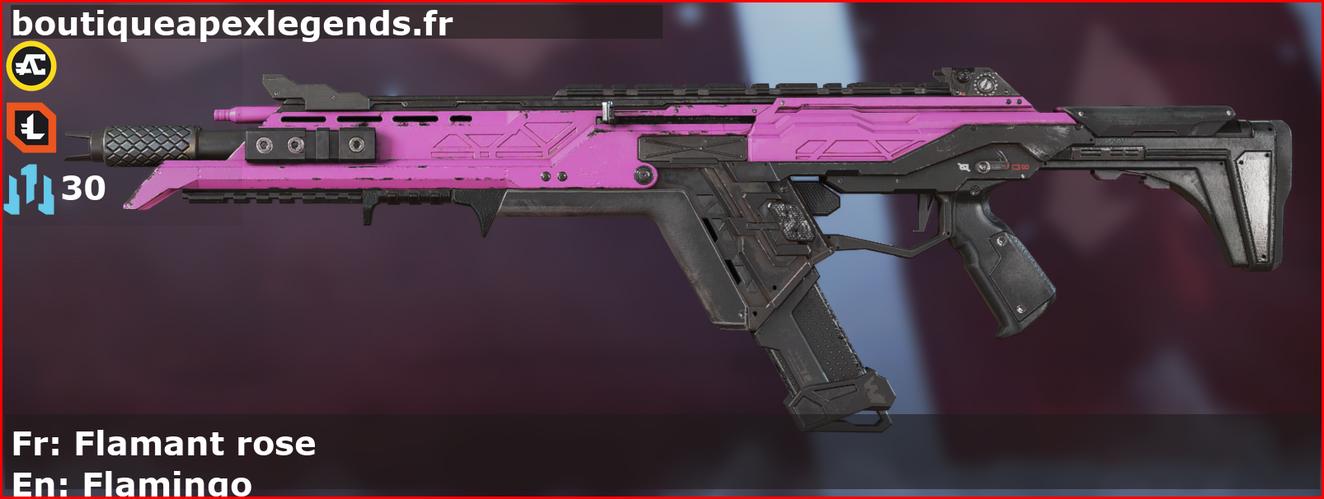 Skin Commun Flamant rose en français ou Flamingo en anglais pour l'arme R-301 du jeu vidéo apex legends