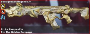 Skin Légendaire La Rampe d'or en français ou The Golden Rampage en anglais pour l'arme R-301 du jeu vidéo apex legends