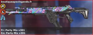 Skin Rare Party Mix v301 en français ou Party Mix v301 en anglais pour l'arme R-301 du jeu vidéo apex legends