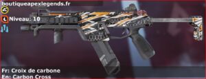 Skin Rare Croix de carbone en français ou Carbon Cross en anglais pour l'arme R-99 du jeu vidéo apex legends