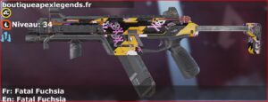 Skin Rare Fatal Fuchsia en français ou Fatal Fuchsia en anglais pour l'arme R-99 du jeu vidéo apex legends