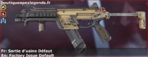 Skin Rare Sortie d'usine Défaut en français ou Factory Issue Default en anglais pour l'arme R-99 du jeu vidéo apex legends