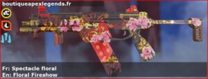 Skin Épique Spectacle floral en français ou Floral Fireshow en anglais pour l'arme R-99 du jeu vidéo apex legends