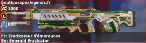 Skin Épique Éradicateur d'émeraudes en français ou Emerald Eradicator en anglais pour l'arme Rampage du jeu vidéo apex legends