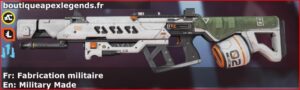 Skin Légendaire Fabrication militaire en français ou Military Made en anglais pour l'arme Rampage du jeu vidéo apex legends