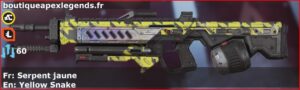 Skin Rare Serpent jaune en français ou Yellow Snake en anglais pour l'arme Rampage du jeu vidéo apex legends