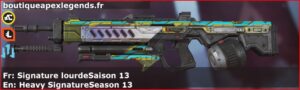 Skin Rare Signature lourdeSaison 13 en français ou Heavy SignatureSeason 13 en anglais pour l'arme Rampage du jeu vidéo apex legends