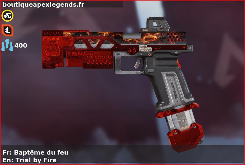 Skin Épique Baptême du feu en français ou Trial by Fire en anglais pour l'arme RE-45 du jeu vidéo apex legends