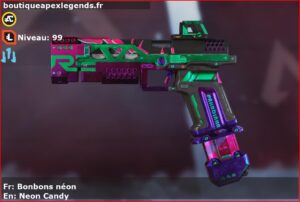 Skin Épique Bonbons néon en français ou Neon Candy en anglais pour l'arme RE-45 du jeu vidéo apex legends