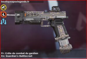 Skin Rare Crête de combat du gardien en français ou Guardian's Battlecrest en anglais pour l'arme RE-45 du jeu vidéo apex legends