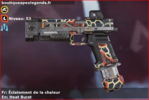 Skin Rare Éclatement de la chaleur en français ou Heat Burst en anglais pour l'arme RE-45 du jeu vidéo apex legends