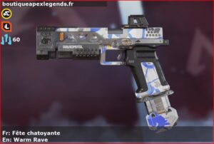 Skin Rare Fête chatoyante en français ou Warm Rave en anglais pour l'arme RE-45 du jeu vidéo apex legends