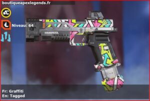 Skin Rare Graffiti en français ou Tagged en anglais pour l'arme RE-45 du jeu vidéo apex legends