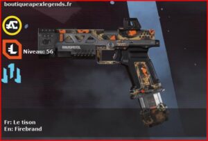 Skin Rare Le tison en français ou Firebrand en anglais pour l'arme RE-45 du jeu vidéo apex legends