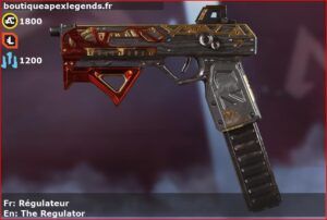 Skin Légendaire Régulateur en français ou The Regulator en anglais pour l'arme RE-45 du jeu vidéo apex legends