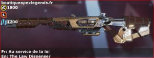 Skin Légendaire Au service de la loi en français ou The Law Dispenser en anglais pour l'arme Sentinel du jeu vidéo apex legends