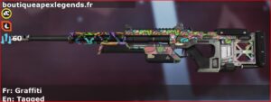 Skin Rare Graffiti en français ou Tagged en anglais pour l'arme Sentinel du jeu vidéo apex legends