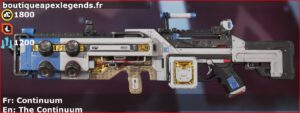 Skin Légendaire Continuum en français ou The Continuum en anglais pour l'arme Spitfire du jeu vidéo apex legends