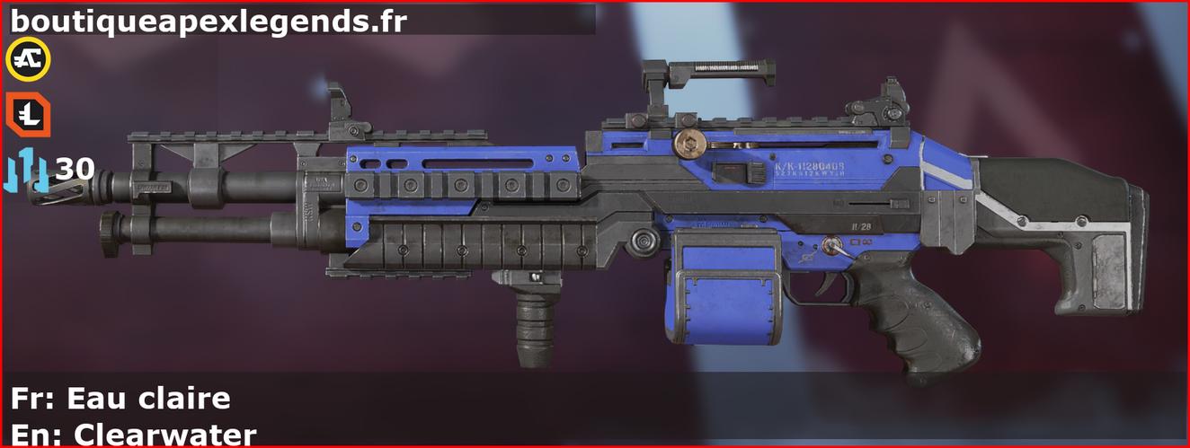 Skin Commun Eau claire en français ou Clearwater en anglais pour l'arme Spitfire du jeu vidéo apex legends