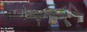 Skin Rare Graffiti en français ou Tagged en anglais pour l'arme Spitfire du jeu vidéo apex legends