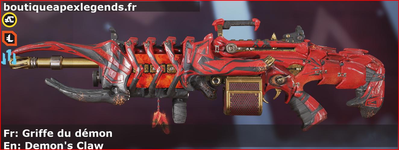 Skin Légendaire Griffe du démon en français ou Demon's Claw en anglais pour l'arme Spitfire du jeu vidéo apex legends