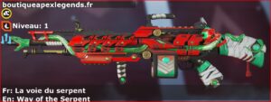 Skin Légendaire La voie du serpent en français ou Way of the Serpent en anglais pour l'arme Spitfire du jeu vidéo apex legends