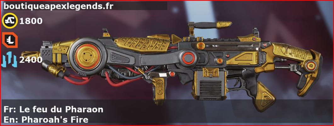 Skin Légendaire Le feu du Pharaon en français ou Pharoah's Fire en anglais pour l'arme Spitfire du jeu vidéo apex legends