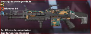 Skin Rare Rêves de mandarine en français ou Tangerine Dreams en anglais pour l'arme Spitfire du jeu vidéo apex legends