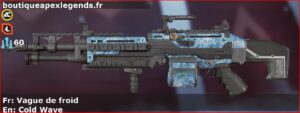 Skin Rare Vague de froid en français ou Cold Wave en anglais pour l'arme Spitfire du jeu vidéo apex legends