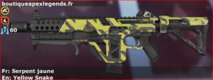 Skin Rare Serpent jaune en français ou Yellow Snake en anglais pour l'arme Volt du jeu vidéo apex legends